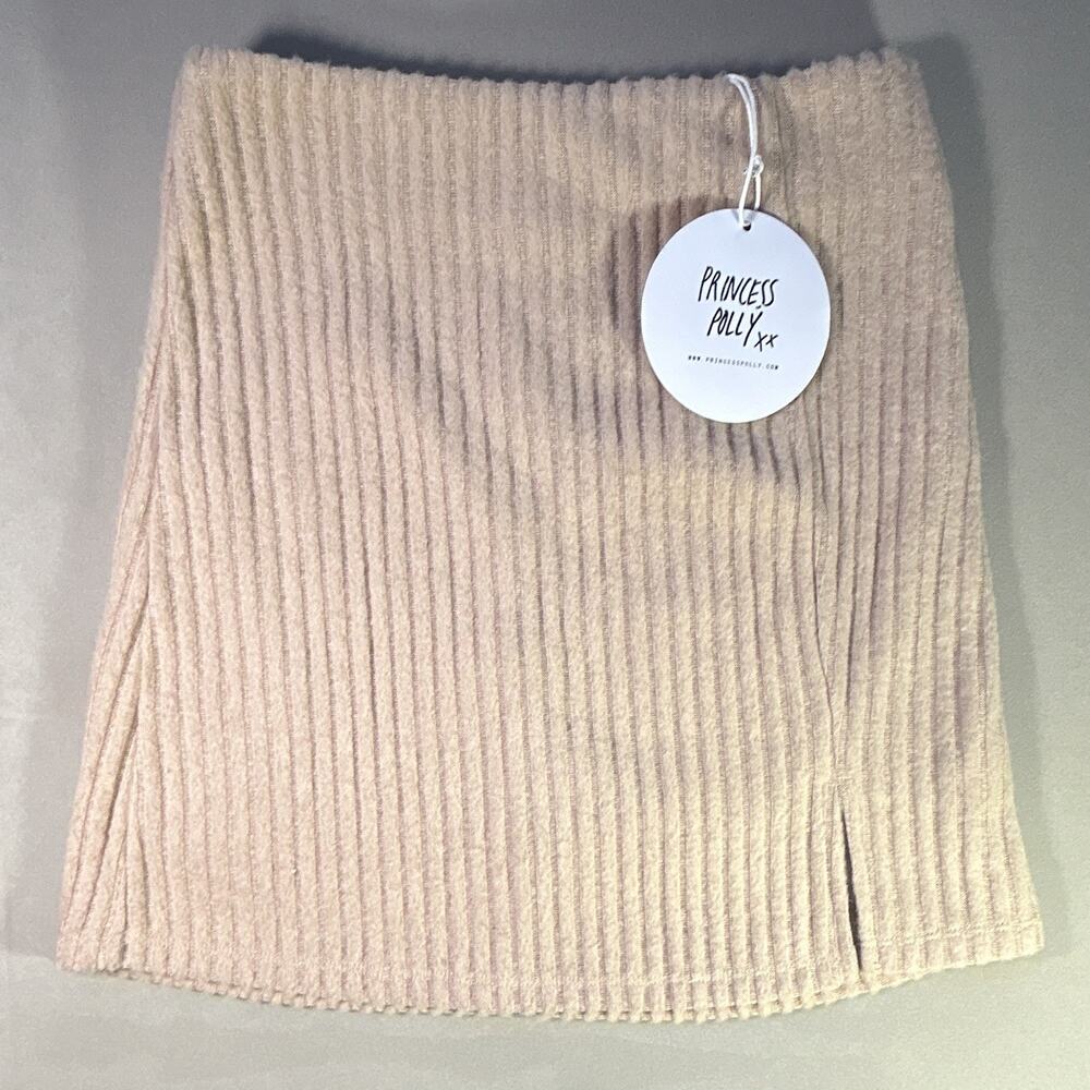 Princess Polly Women’s 6 Beige Solid Corduroy Mini Skirt Zip Stretch